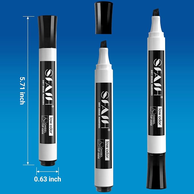 SFAIH Chisel Tip Dry Erase Markers, 36 Pack, Black, with Magnetic Eraser | 1s Quickly Dry, Low Odor, Versatile Lines, White Board Markers for Office, Essential Supplies for Teachers, Back to School