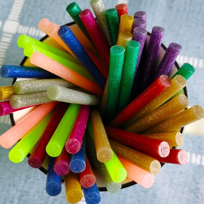 Color Hot Glue Sticks for Hot Glue Gun 50PCS Colored Hot Glue Gun Sticks 10 Colors Colorful Hot Glue Sticks (7mm/10colors，Glitter 50PCS)