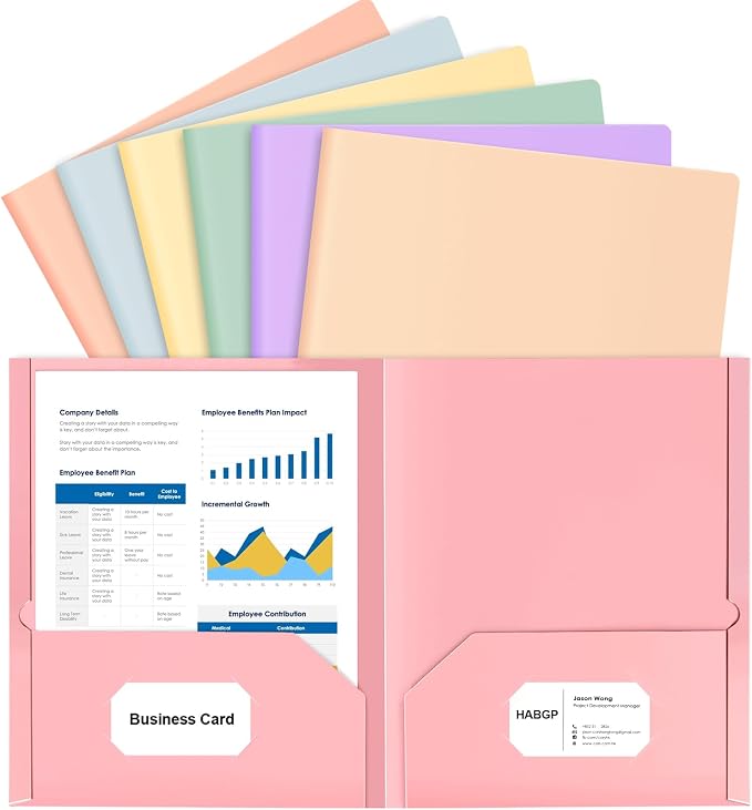 6 Pcs Two Pocket Folders, Colored File Folders with Pockets, Paper Folders | Heavy Duty Paper File, Pocket Folder with Pockets, Fit Letter Size, with Business Card Holder, for School, Office, Business