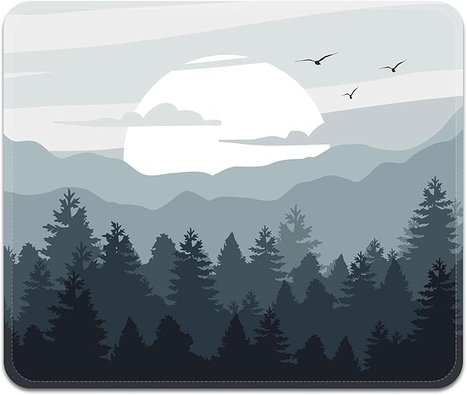 Mouse Pad with Stitched Edges - Nature Landscape Mousepad for Women, 9.25 x 7.75 inch Washable Square Desk Pad, Non-Slip Rubber Base, Office Home Laptop Accessories - Misty Mountain