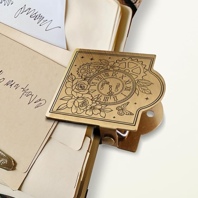ANATTASOUL Travel Journal Clip Vintage Flower Clock Metal Book Clips, Decorative Heavy Duty Journal Clips to Hold Journal Open for Notebook, Photo, Book, Paper, Bookmark, Office Kitchen Home DIY Use