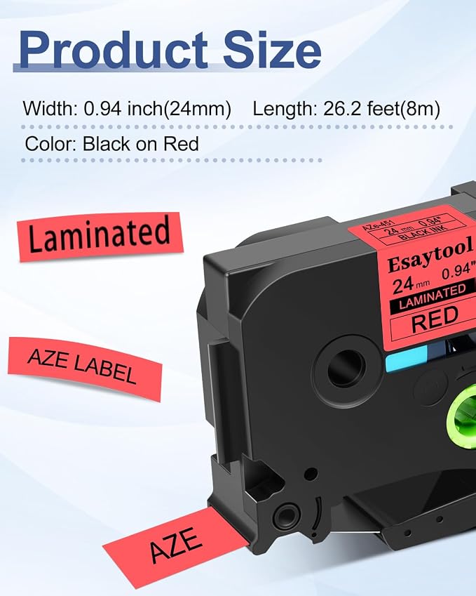 5 Pack Compatible with P-Touch TZe-451 AZE-451 TZ-451 Black on Red 24mm 0.94'' Laminated Label Tape Replacement for Ptouch PT-D600 PT-E500 PT-H500 PT-P710BT PT-1400 PT-9200DX Label Maker