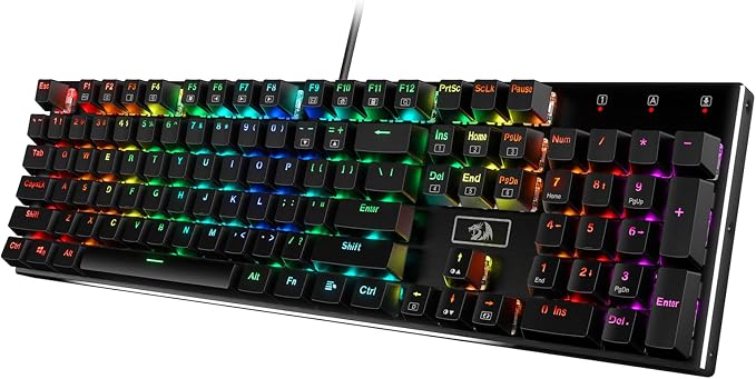 Redragon K556 Wired RGB Mechanical Gaming Keyboard, 104-Key Aluminum Board | Rock-Solid Metal Build, 20 Backlits for Immersive ESports Vibe, Hot-swap Smooth & Soft Linear Red Switch for Quiet Scene