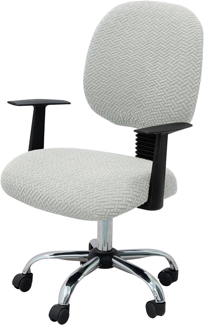 MIFXIN Computer Office Chair Cover Stretch Elastic Slipcover 2 Piece Stretchable Jacquard Computer Chair Seat Cover Furniture Protector for Office Home, Only Covers, NO Chair (Light Grey)