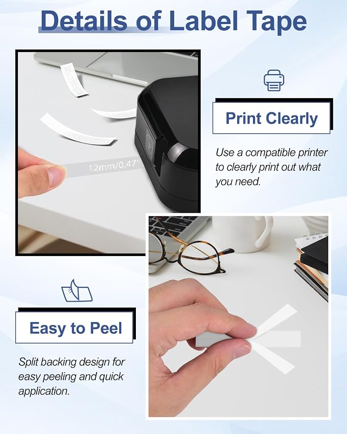 5 X Compatible with P-Touch TZe-135 AZE-135 TZ-135 White on Clear 12mm 0.47'' Laminated Label Tape Replacement for Ptouch PT-H100 PT-D200 PT-P700 PT-1000 PT-2030 Label Maker