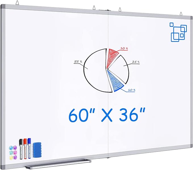 White Board Dry Erase 60 x 36，maxtek Large Magnetic Whiteboard 5' X 3' Dry Erase Board Foldable with Long Marker Tray for Wall-Mounted Aluminum Memo Board Supplies for Class Office & Home