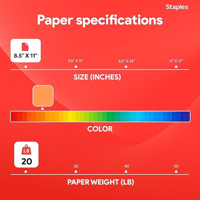 Staples Brights Colored Paper 8 1/2-Inch x 11-Inch Orange 500/Ream, For Office, School & Home