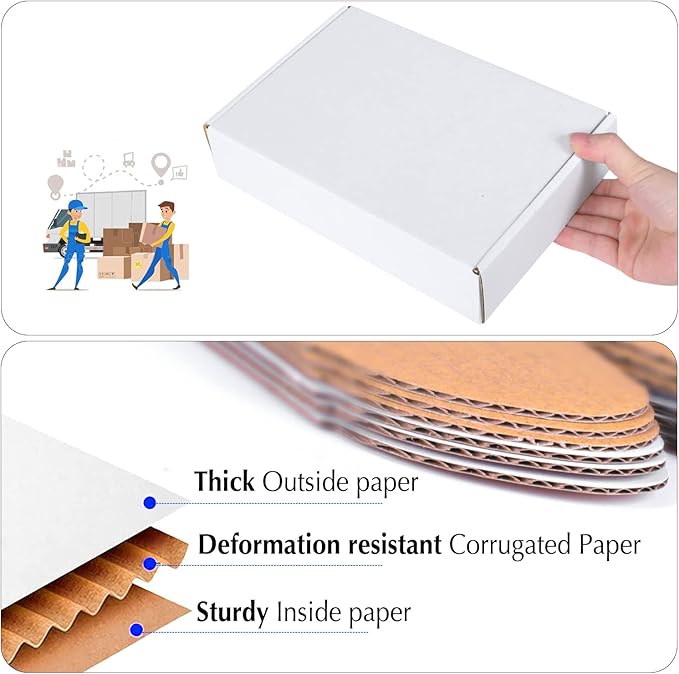 7x5x2 White Cardboard Boxes - 30 Pack Small Shipping Boxes for Business Mailing, Corrugated Packaging