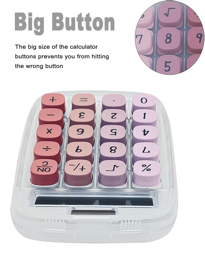 Cute Calculator, Mechanical Calculator (Pink) | Large LCD Display 8 Digit Tilt Screen and Big Button for Teachers Students Basic Office