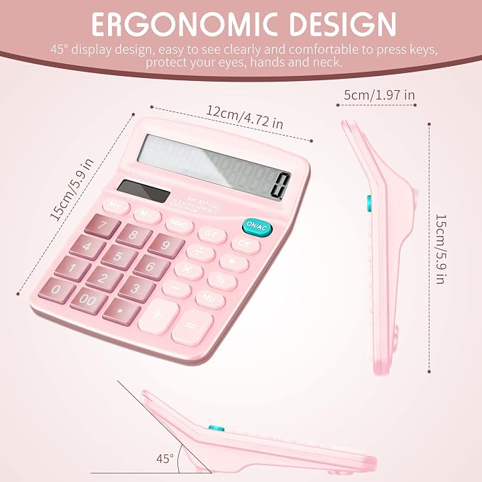 8 Pack Calculator Bulk, 12 Digits Calculators Desktop Solar and Battery Dual Power Large LCD Display and Sensitive Button Handheld for Office, School (Pink)