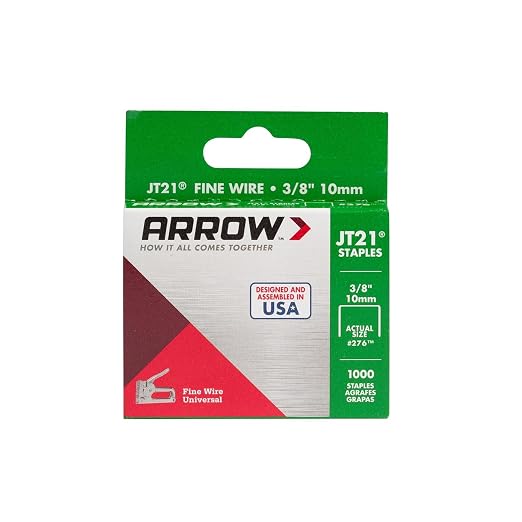 Arrow 276 JT21 Thin Wire Staples for Staple Guns and Staplers, 1000 Count | 3/8" Leg Length, 7/16" Crown Width, Heavy-Duty Galvanized Steel, Use for Upholstery, Crafts, General Repairs