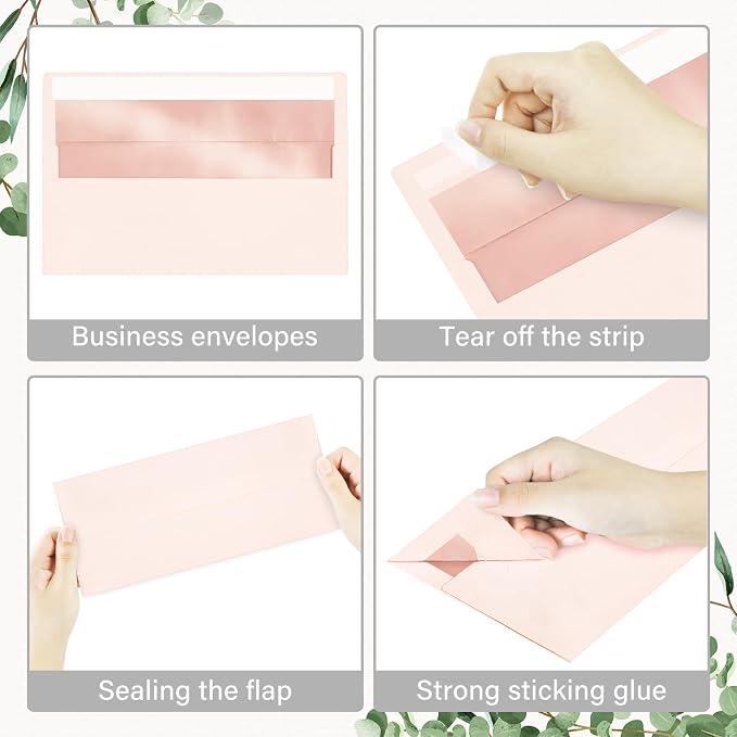 100 Pack #10 Light Pink Envelopes Letter Size Self Seal Business Envelopes | Security Mailing Cute Envelopes, lined with rose gold foil, 4 1/8 x 9 1/2 Inches