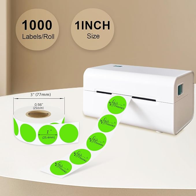 1 Inch Round Thermal Sticker Labels,Color Dot Stickers,Label Stickers,Waterproof,Oil Proof,for Thermal Printers,DIY,Office,Retail,Home and Warehouse Organization(Light Green,1000 Pcs)