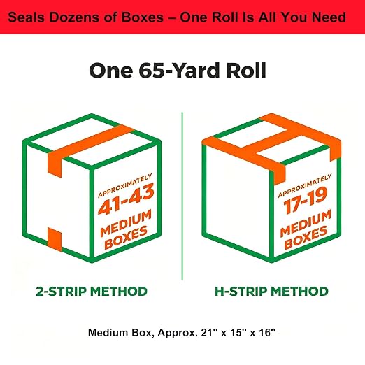 Heavy Duty Packing Tape for Moving Boxes and Packaging Supplies, 6/12/18/24 Rolls Clear Moving Tape with Dispenser and Utility Knife, 1.89in. X65yd, Mailing and Moving Supplies (12)