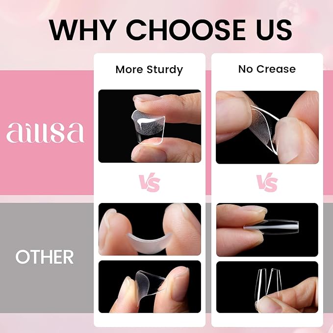 AILLSA Gel Nail Tips Kit Extra Short Square Nail Tips 120pcs, Upgrade Glue Gel 30g for False Nail Tips, Nail Extensions Full Kit with Portable Nail Lamp for Beginners