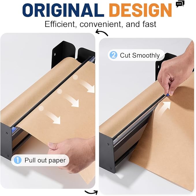 Perkhomy 36 Inch Paper Roll Dispenser and Cutter - Heavy-Duty Wall Mountable, Non Slip Tabletop - Kraft, Freezer, Butcher Paper - Up to 300ft Rolls (Black, 36 Inch)