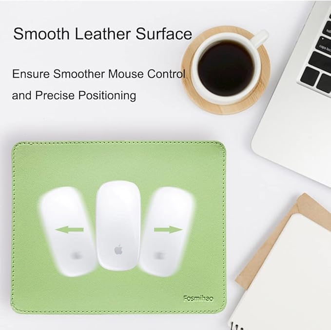 Leather Mouse Pad - Wood Mouse Pad, Double Side Mouse Pad with Stitched Edge, Waterproof Ultra Thin Mouse Pad for Computers, Laptop, Office & Home, 10.2 x 8.3 Inch, 1 Pack (Matcha Green)