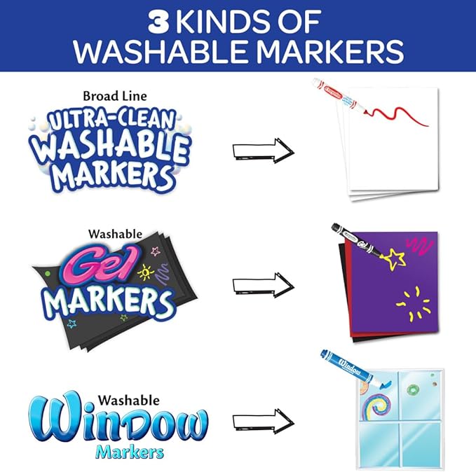 Crayola Washable Broad Line Marker Variety Set (64ct), Easter Basket Essentials, Toddlers & Kids, Ultra-Clean, Window, & Gel FX Markers for Kids, 3+
