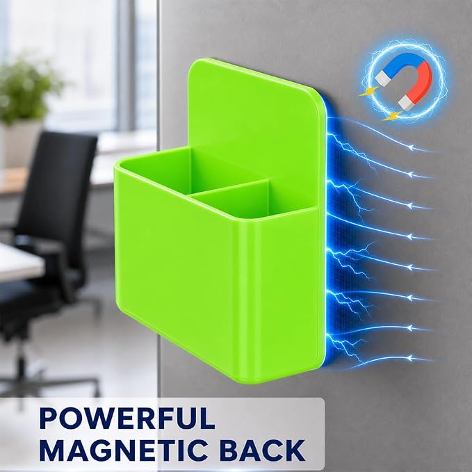 Magnetic Pencil Pen Holder, 2 PCS Dry Erase Marker Holder for Whiteboard, Green Magnet Storage Pencil Cup Case Box Fridge Organizers Locker Accessories for Office School Classroom Teacher Must Haves