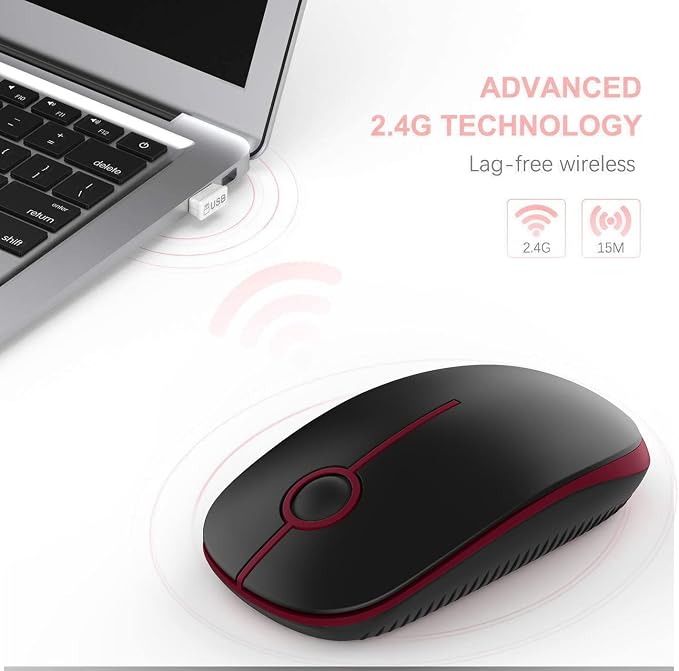 VssoPlor Wireless Mouse, 2.4G Computer Laptop Mouse, Black and Wine Red | Slim Portable Mouse, Plug & Play USB Nano Receiver, Quiet Silent Optical Mice for Notebook, PC, Laptop, Computer