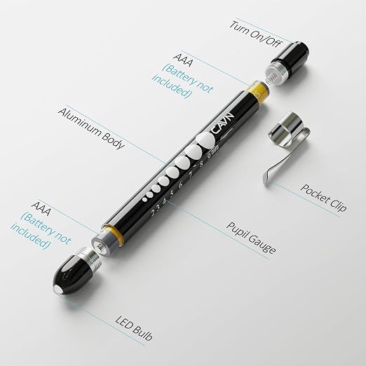CAVN Pen Light with Pupil Gauge LED Penlight for Nurses Doctors | 2 Pcs Reusable Medical Penlight for Nursing Students (Black/White)