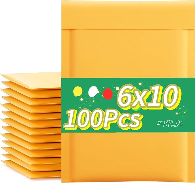 Kraft bubble mailers 6x10"100Pack Usable Size 6x9in,Self Seal Strong Adhesive Shipping Bags, Cushioning Padded Envelopes for Shipping, Mailing,Small Business Supplies.
