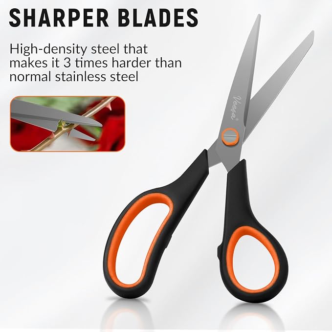 VEESA Titanium Scissors Set of 3, Ultra Sharp Stainless Steel | Non-Stick, Ergonomic Comfort Grip, 5.5’’ /7.5’’ /8.5’’, for Office, Craft & Home Use