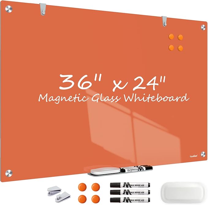 Glass Whiteboard 36x24 Magnetic White Board Dry Erase Board for Wall | Magnetic Surface, Dry Erase, Large Frameless Glass Whiteboard, Ideal for Office Home School Classroom Kitchen