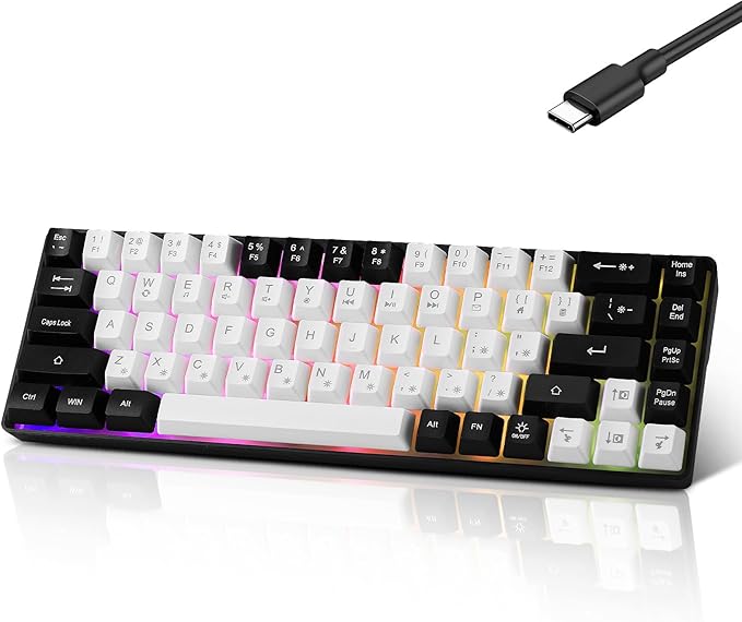 Guiheng Wired Portable 60% Mechanical Gaming Keyboard,RGB LED Backlit Compact 68 Keys Mini Wired Office Keyboard with Red Switch for Windows Laptop PC Mac - White