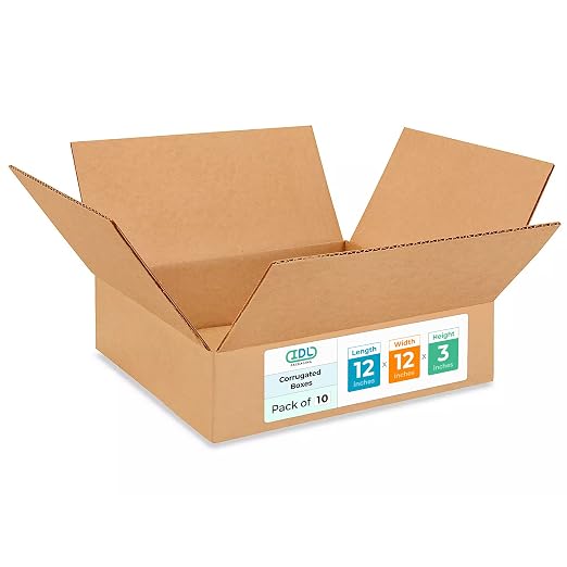 Medium Moving & Shipping Boxes 12x12x3 inches (10-Pack) - Extra Strength 200 lb vs Regular - USA-Made Corrugated Strong Cardboard Boxes - Heavy Duty Packing Box - Box Packaging by IDL Packaging | Extra Strength 200 lb vs Regular - Corrugated Strong Car...