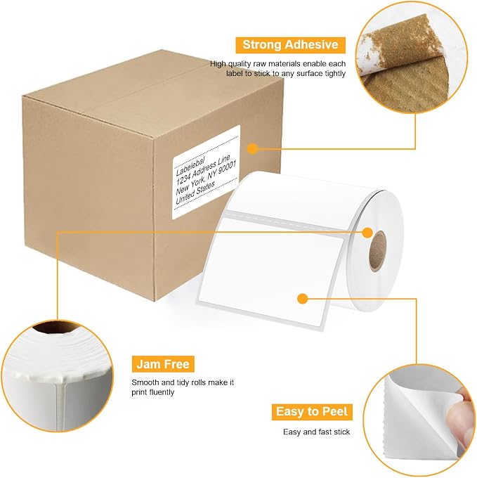 (6000 Labels 3-Proof 1" Core) Labelebal 12 Rolls 4" x 3" Direct Thermal Label (101mm x 76mm) Multipurpose Shipping Address Mailing Barcodes Stickers Compatible for Zebra & Rollo Desktop Label Printer