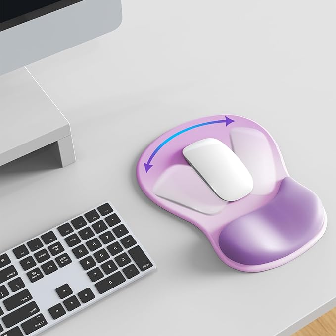 Mouse Pad with Wrist Rest,Ergonomic Mouse Pad with Comfortable Gel Wrist Rest Support and Non-Slip PU Base for Easy Typing Pain Relief, Durable and Washable (Purple Pink)