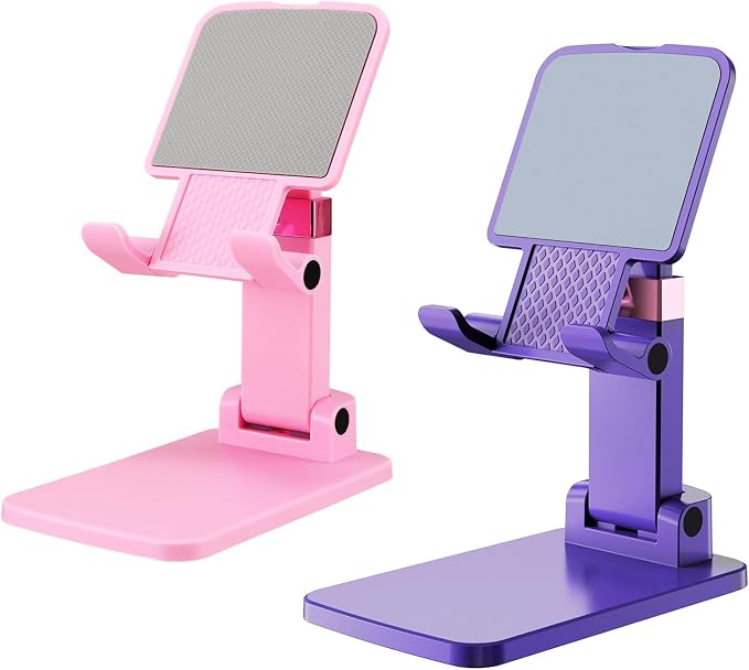 Cell Phone Stand Cute Mobile Holder For iPhone Desk Office Accessories | for thick cases; Under 12" Tablets, e-readers; Folds flat; Anti-slip; Weighted base