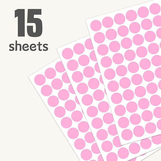 1" Pink Dot Stickers 1050 PCS Circle Round Colored Coding Label | Used for manual labor in kindergartens, garage yard price sales, organizing activity color groups,marking spice bottles