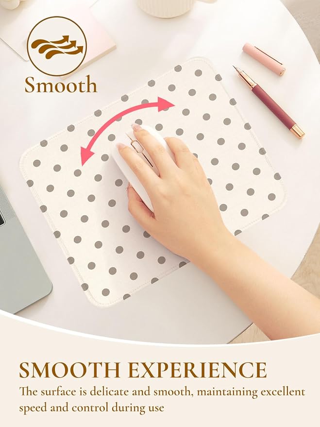 Square Cute Dots Mouse Pad with Stitched Edge, Premium Waterproof Cloth Aesthetic Small Dot Mouse Mat, Non-Slip Rubber Base Funny Mousepad Desk Accessories,Dots Khaki Beige
