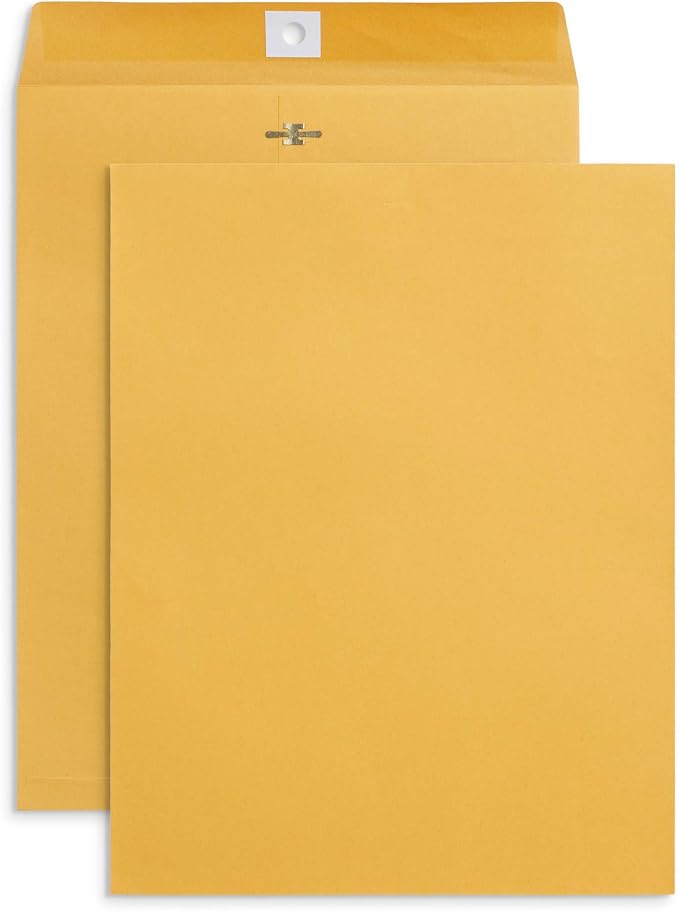 Blue Summit Supplies 100 10" x 13" Kraft Clasp Envelopes, Gummed Seal | 28lb brown kraft, clasp and gummed, reusable, for mailing catalogs, magazines, documents, large papers