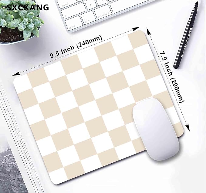 Cute Checkered Mouse Pad, Retro Beige Sand Mousepad, Square Aesthetic Mice Pad Perfect Design for Gaming, Computer, Laptop, Office Work Home, Non-Slip Rubber Mouse Mat, 9.5x7.9 inch