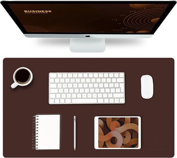 K KNODEL Small Office Desk Mat, Leather Mouse Pad (23.6"x13.8", Dark Brown) | Desk Pad, Keyboard Pad, Computer and Laptop Mat, Desktop Protector and Cover, Writing Pad and Blotter for Home Office