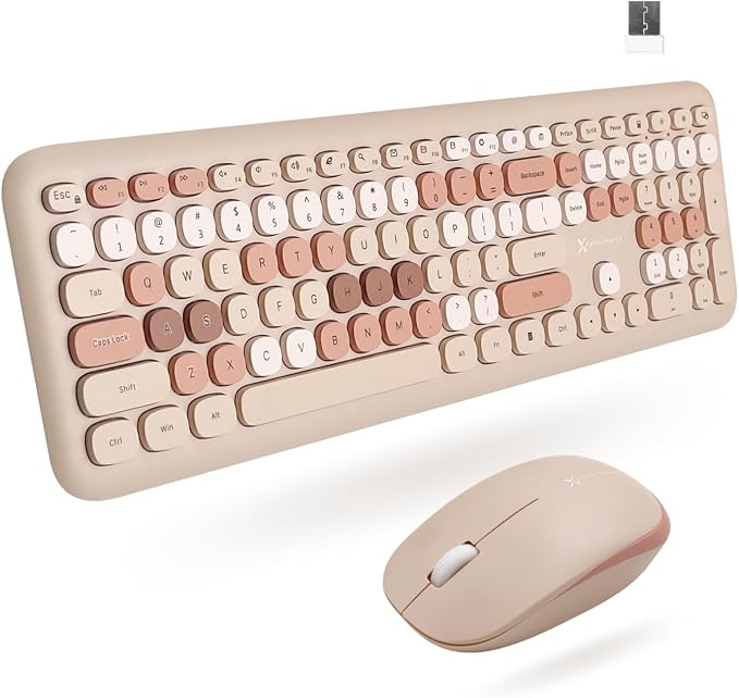 X9 Colorful Keyboard and Mouse Wireless - 2.4G Aesthetic Wireless Keyboard and Mouse Combo with Bubble Keys - Cute Typewriter Keyboard and Mouse for Computer PC Laptop Windows & Chrome (Brown)