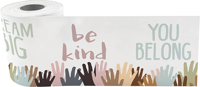 Teacher Created Resources Everyone is Welcome Helping Hands Straight Rolled Border Trim - 50ft - Decorate Bulletin Boards, Walls, Desks, Windows, Doors, Lockers, Classrooms, Homeschool & Offices