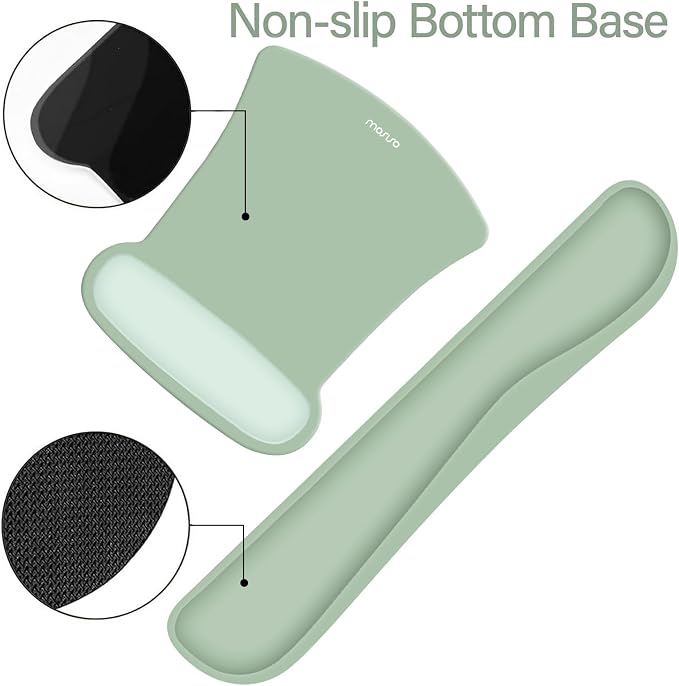 MOSISO Wrist Rest Support for Mouse Pad&Keyboard Set, Green | Ergonomic Mousepad&Coaster Non-Slip Base Home/Office Pain Relief&Easy Typing Cushion with Neoprene Cloth&Raised Memory Foam