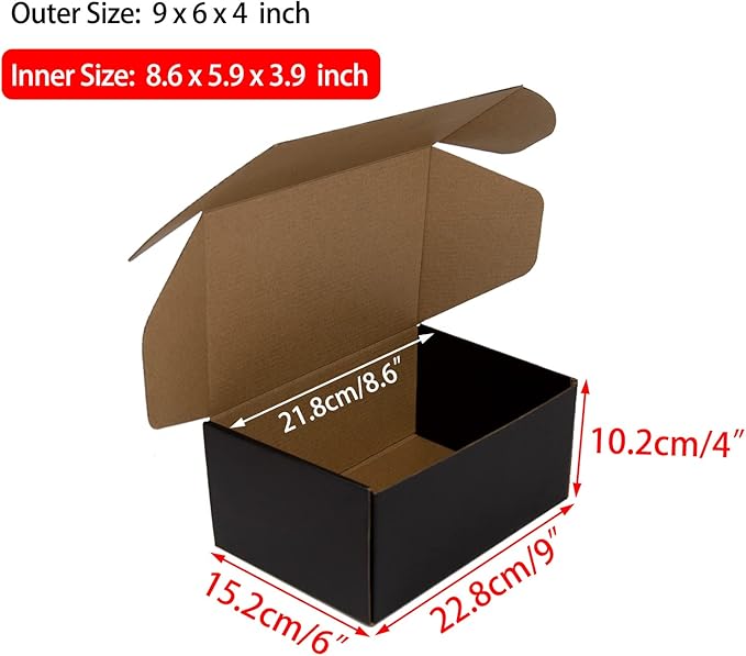 9x6x4 Inches Shipping Boxes Pack of 25, Packaging Corrugated Cardboard Mailer Boxes for Small Bussiness, Black
