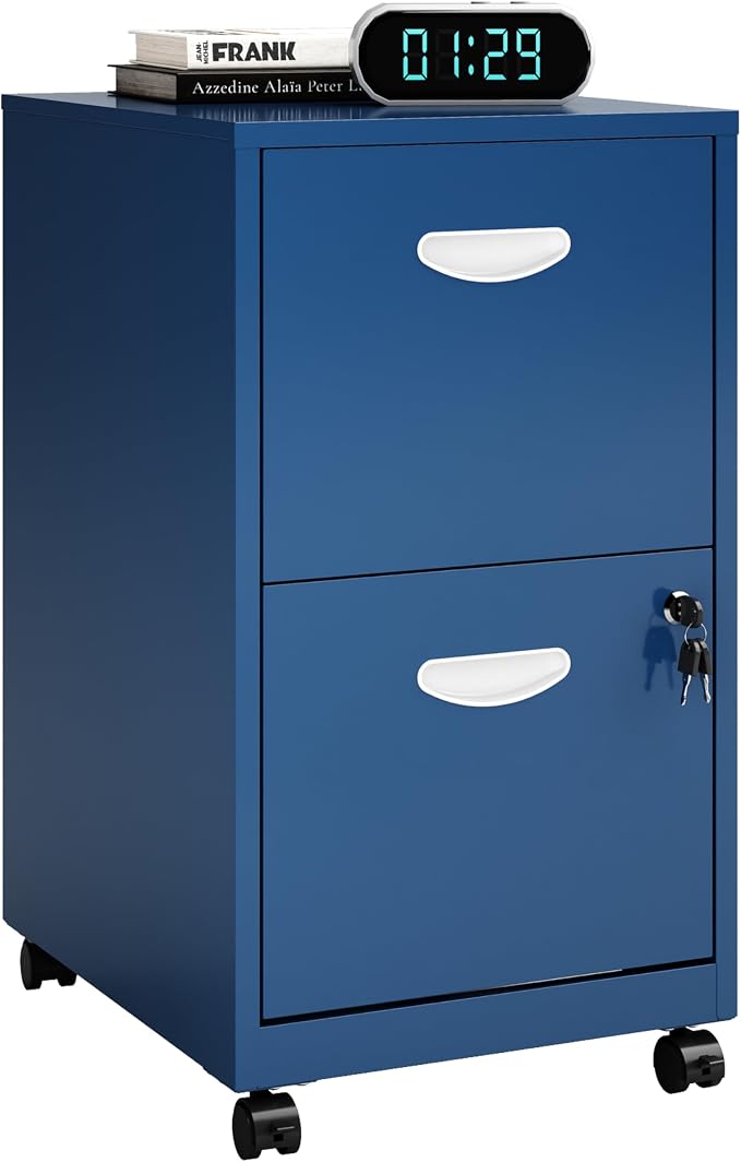 Polup 2 Drawer Rolling File Cabinet with Lock for Home Office | Metal Mobile Filing Cabinet on Wheels, Small Under Desk Storage, Fits Hanging Letter Size, Printer Stand, Blue