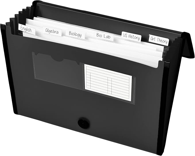 Avery Expanding File Folder Organizer, 7-Pocket Accordion File Organizer, Black, Holds 425 Letter/A4-Size Sheets (73550) (Pack of 8)