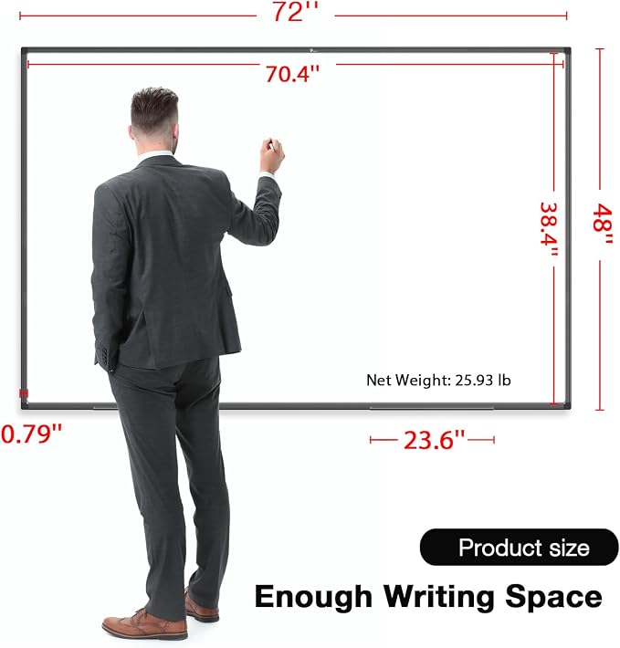 TOWON Magnetic Dry Erase Board 72x48 in, Aluminum Frame, Black Border | XL white board wall mounted with markers, pen tray, magnets and cleaning wipe for presentations