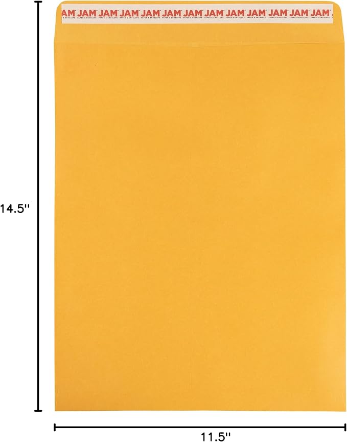 JAM PAPER 11 1/2 x 14 1/2 Open End Catalog Commercial Envelopes with Peel and Seal Closure - Brown Kraft Manila - Bulk 250/Box