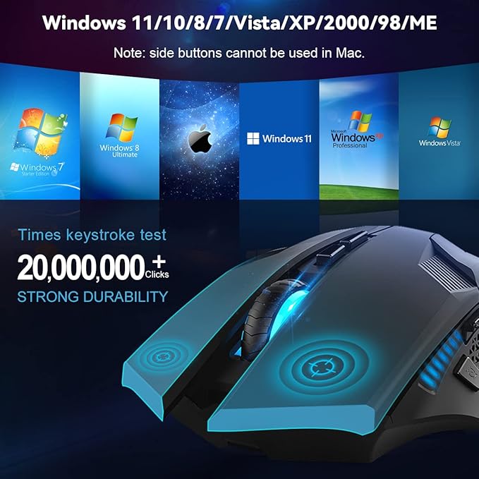 TECKNET Wireless Mouse-USB Ergonomic Optical Cordless Mouse with 8 Buttons,12-Month Battery Life,4800 DPI Optical Tracking,High-Precision 5 Adjustable DPI for PC/Mac/Laptop