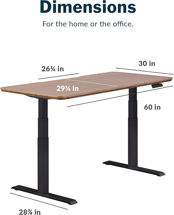 Vari Classic Electric Standing Desk - VariDesk Height Adjustable Sit/Stand Desk - Dual Motor with Memory Presets, Stable T-Style Legs - Gaming or Home Office Workstation - 60”x30”, Walnut/Black