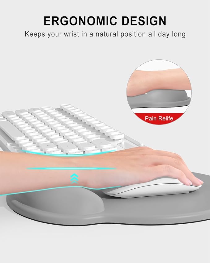 Auhoahsil Mouse Pad, Ergonomic Mouse Pad with Wrist Rest, Pain Relief Computer Gel Mouse Pad Wrist Support for Laptop, Mousepad with Non-Slip PU Base, Mouse Pads for Desk, Light Gray