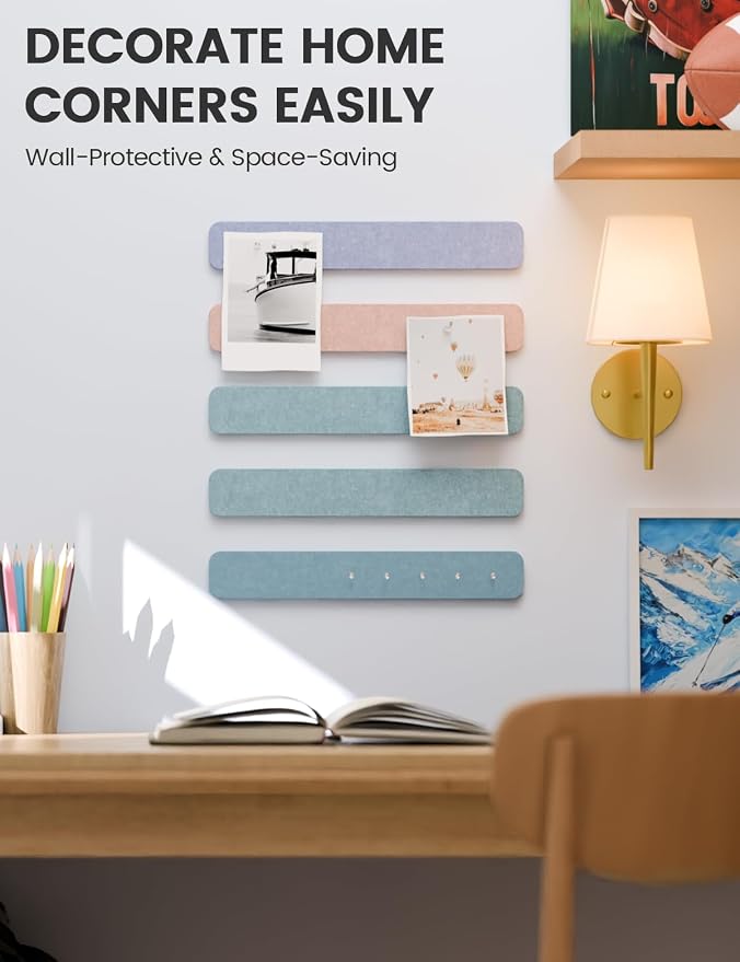 Fluxynara 13" x 2" Felt Wall Panels, Coastal Haze | 5-Pack Includes 35 Push Pins and Adhesive Tabs for Photos, Notes and Decor in Bedroom Doors, Home Office or Studios